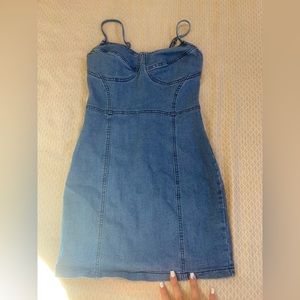 Light wash denim bustier cami bodycon dress